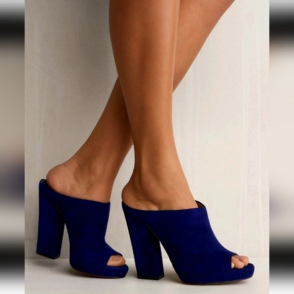 Christian Louboutin Womens Blue Suede Roche Chunky Peep Toe Mule 40 8US - Picture 1 of 15